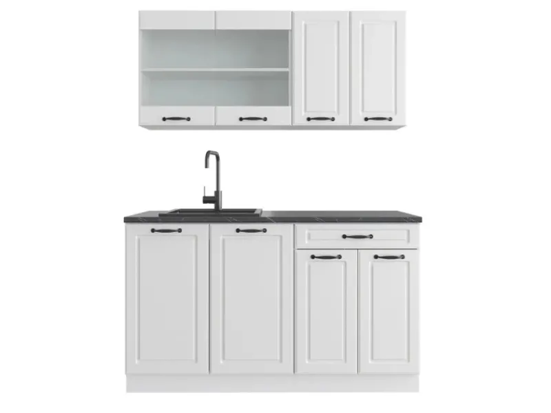 Best Vicco R-Line Singleküche Weiß Landhaus/Weiß 140 cm ohne Arbeitsplatte ohne E-Geräte Single-Küchen|Einbauküchen