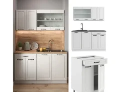 Best Vicco R-Line Singleküche Weiß Landhaus/Weiß 140 cm ohne Arbeitsplatte ohne E-Geräte Single-Küchen|Einbauküchen