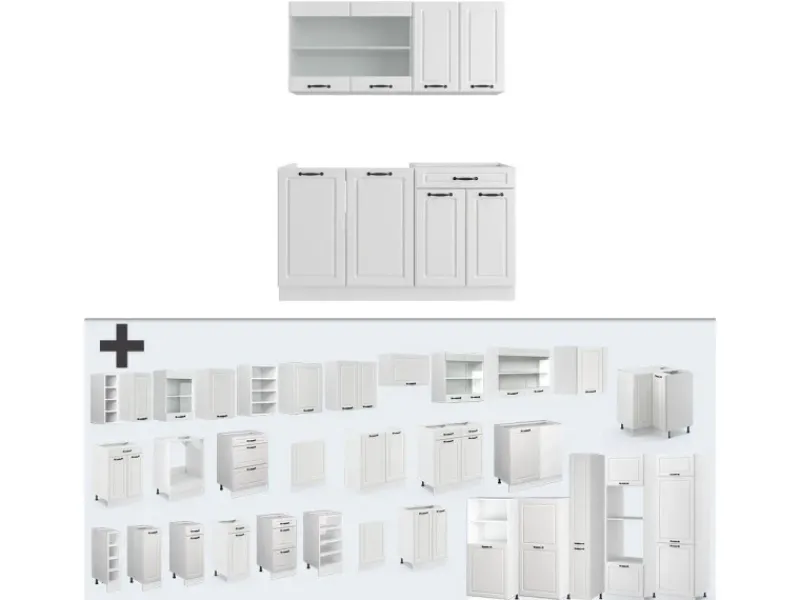 Best Vicco R-Line Singleküche Weiß Landhaus/Weiß 140 cm ohne Arbeitsplatte ohne E-Geräte Single-Küchen|Einbauküchen