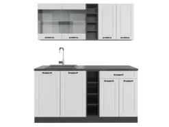 Discount Vicco R-Line Singleküche Weiß Landhaus/Anthrazit 160 cm AP Anthrazit ohne E-Geräte Single-Küchen|Miniküchen