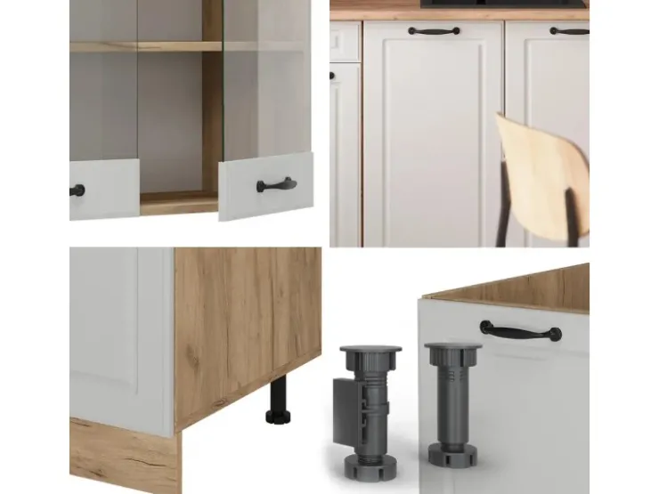 Single-Küchen|Einbauküchen<Vicco R-Line Singleküche Weiß Landhaus/Goldkraft Eiche 140 cm ohne Arbeitsplatte ohne E-Geräte Weiß Struktur