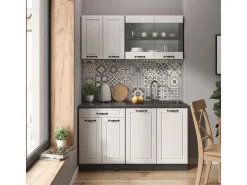 New Vicco R-Line Singleküche Weiß Landhaus/Anthrazit 140 cm AP Marmor ohne E-Geräte Single-Küchen