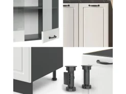 New Vicco R-Line Singleküche Weiß Landhaus/Anthrazit 140 cm AP Marmor ohne E-Geräte Single-Küchen