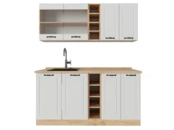 Single-Küchen|Einbauküchen<Vicco R-Line Singleküche Weiß Landhaus/Goldkraft Eiche 160 cm ohne Arbeitsplatte ohne E-Geräte Weiß Struktur