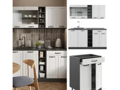 Clearance Vicco R-Line Singleküche Weiß Landhaus/Anthrazit 160 cm AP Eiche ohne E-Geräte Weiß Strukturiert