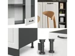 Clearance Vicco R-Line Singleküche Weiß Landhaus/Anthrazit 160 cm AP Eiche ohne E-Geräte Weiß Strukturiert