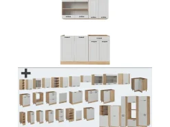 Single-Küchen<Vicco R-Line Singleküche Weiß Landhaus/Goldkraft Eiche 140 cm AP Anthrazit ohne E-Geräte Weiß Struktur