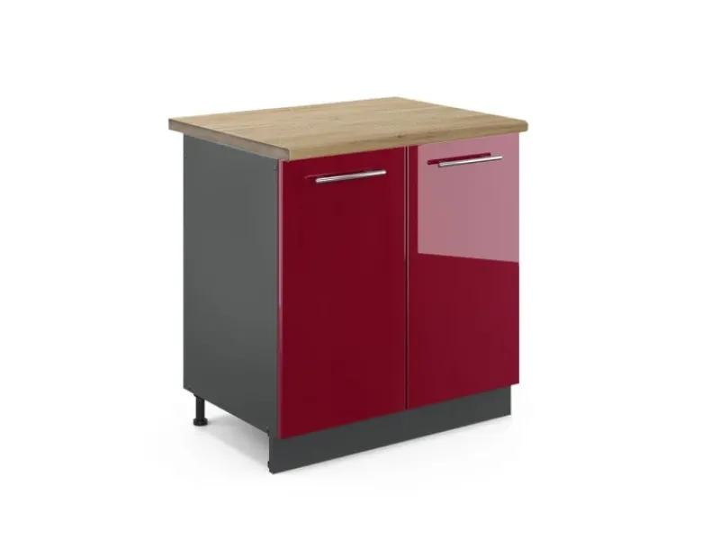 Hot Vicco Spülenunterschrank Fame-Line Bordeaux Hochglanz/Anthrazit 80 cm AP Eiche Gefrierschränke|Herde