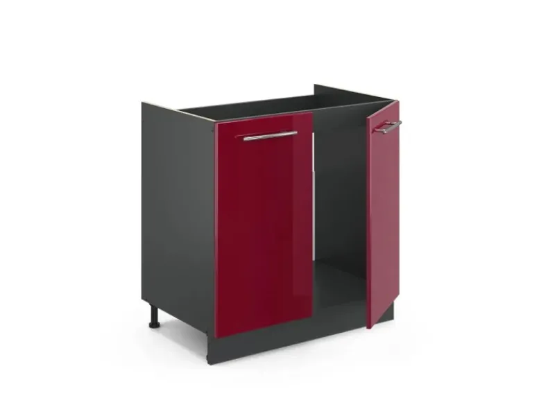 Hot Vicco Spülenunterschrank Fame-Line Bordeaux Hochglanz/Anthrazit 80 cm AP Eiche Gefrierschränke|Herde