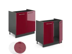 Hot Vicco Spülenunterschrank Fame-Line Bordeaux Hochglanz/Anthrazit 80 cm AP Eiche Gefrierschränke|Herde