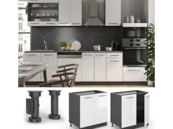 Discount Vicco Spülenunterschrank Fame-Line Hochglanz/Anthrazit 80 cm mit Regal AP Marmor Weiß