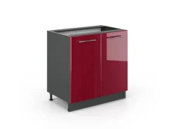 Küchenschränke<Vicco Spülenunterschrank Fame-Line Bordeaux Hochglanz/Anthrazit 80 cm mit Regal ohne Arbeitsplatte Bordeaux-Glanz