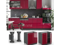 Küchenschränke<Vicco Spülenunterschrank Fame-Line Bordeaux Hochglanz/Anthrazit 80 cm mit Regal ohne Arbeitsplatte Bordeaux-Glanz