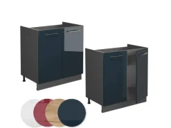 Hot Vicco Spülenunterschrank Fame-Line Hochglanz/Anthrazit 80 cm AP Eiche Dunkelblau