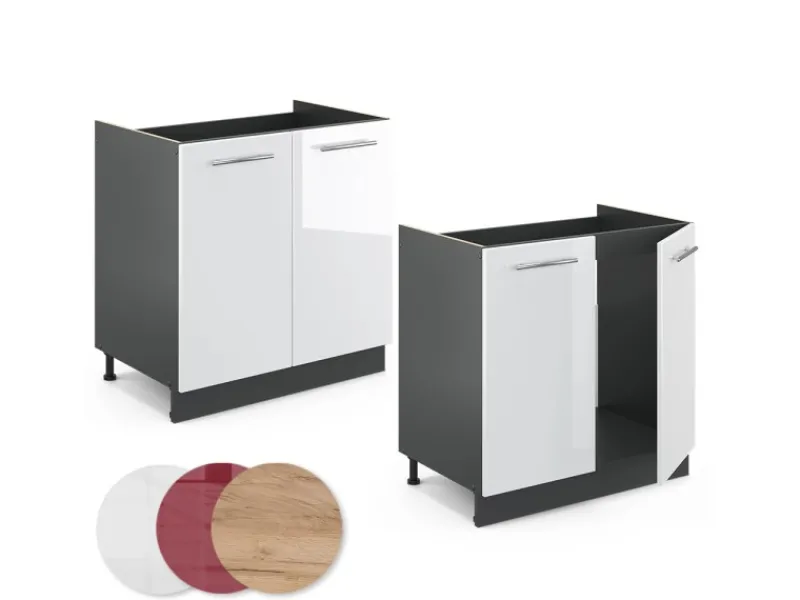 Vicco Spülenunterschrank Fame-Line Hochglanz/Anthrazit 80 cm AP Marmor Küchenschränke