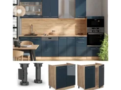 Discount Vicco Spülenunterschrank Fame-Line Hochglanz/Goldkraft Eiche 80 cm ohne Arbeitsplatte Dunkelblau