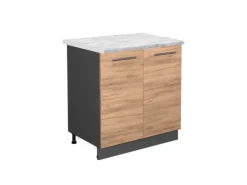 Vicco Spülenunterschrank Fame-Line Goldkraft /Anthrazit 80 cm mit Regal AP Marmor Eiche