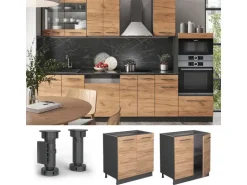 Vicco Spülenunterschrank Fame-Line Goldkraft /Anthrazit 80 cm mit Regal AP Marmor Eiche