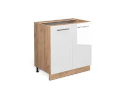 Discount Vicco Spülenunterschrank Fame-Line Hochglanz/Goldkraft Eiche 80 cm mit Regal ohne Arbeitsplatte Weiß