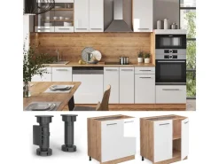 Discount Vicco Spülenunterschrank Fame-Line Hochglanz/Goldkraft Eiche 80 cm mit Regal ohne Arbeitsplatte Weiß