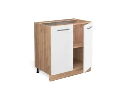 Discount Vicco Spülenunterschrank Fame-Line Hochglanz/Goldkraft Eiche 80 cm mit Regal ohne Arbeitsplatte Weiß