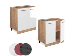 Discount Vicco Spülenunterschrank Fame-Line Hochglanz/Goldkraft Eiche 80 cm mit Regal ohne Arbeitsplatte Weiß