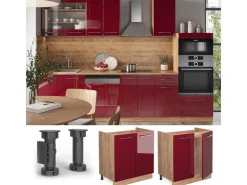 Outlet Vicco Spülenunterschrank Fame-Line Bordeaux Hochglanz/Goldkraft Eiche 80 cm AP Eiche Bordeaux-Glanz