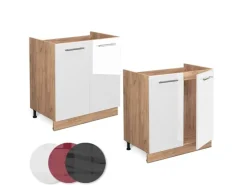 New Vicco Spülenunterschrank Fame-Line Bordeaux Hochglanz/Goldkraft Eiche 80 cm mit Regal ohne Arbeitsplatte Bordeaux-Glanz