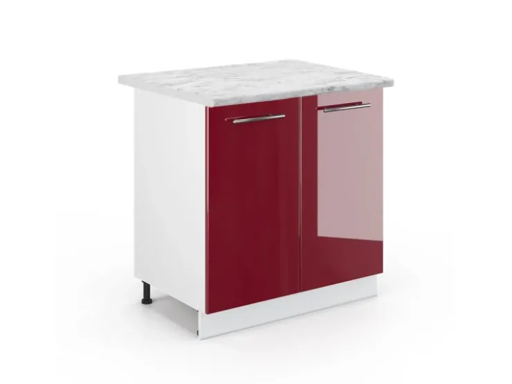 Discount Vicco Spülenunterschrank Fame-Line Bordeaux Hochglanz/Weiß 80 cm mit Regal AP Marmor Bordeaux-Glanz