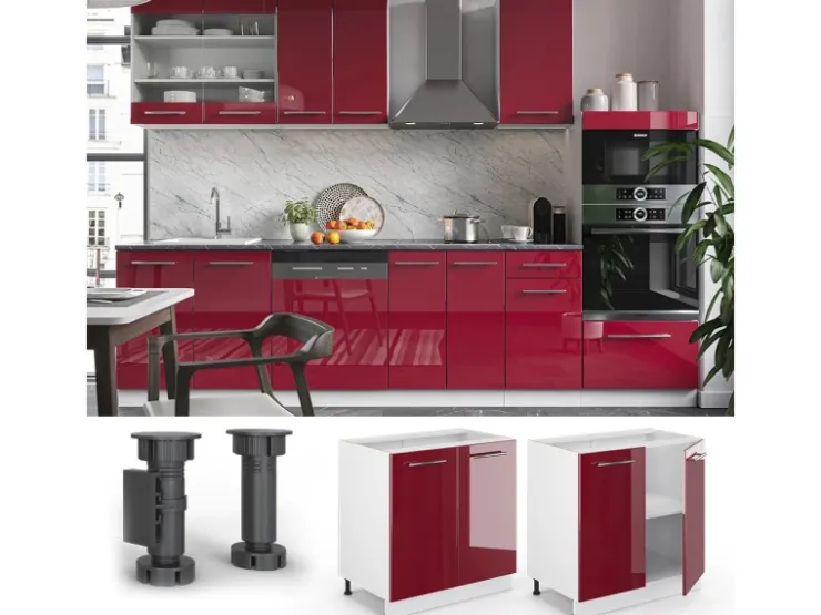 Discount Vicco Spülenunterschrank Fame-Line Bordeaux Hochglanz/Weiß 80 cm mit Regal AP Marmor Bordeaux-Glanz