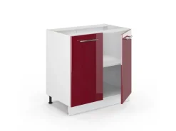 Discount Vicco Spülenunterschrank Fame-Line Bordeaux Hochglanz/Weiß 80 cm mit Regal AP Marmor Bordeaux-Glanz