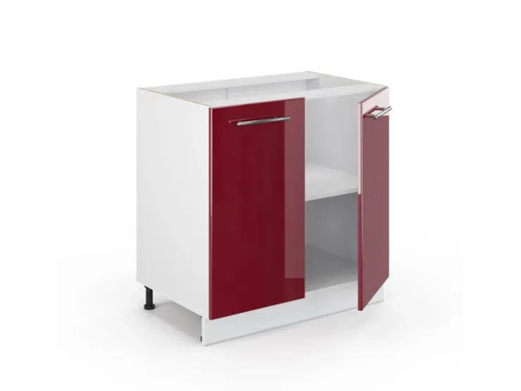 Discount Vicco Spülenunterschrank Fame-Line Bordeaux Hochglanz/Weiß 80 cm mit Regal AP Marmor Bordeaux-Glanz