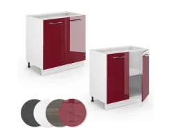 Discount Vicco Spülenunterschrank Fame-Line Bordeaux Hochglanz/Weiß 80 cm mit Regal AP Marmor Bordeaux-Glanz