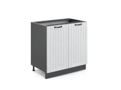 Best Vicco Spülenunterschrank Fame-Line Landhaus/Anthrazit 80 cm mit Regal ohne Arbeitsplatte Weiß