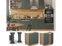 Discount Vicco Spülenunterschrank Fame-Line Grün-Gold Landhaus/Goldkraft Eiche 80 cm AP Marmor Dunkelgrün