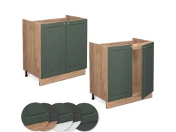 Discount Vicco Spülenunterschrank Fame-Line Grün-Gold Landhaus/Goldkraft Eiche 80 cm AP Marmor Dunkelgrün