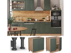 Vicco Spülenunterschrank Fame-Line Grün-Gold Landhaus/Goldkraft Eiche 80 cm mit Regal AP Marmor Küchenschränke