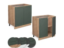 Vicco Spülenunterschrank Fame-Line Grün-Gold Landhaus/Goldkraft Eiche 80 cm mit Regal AP Marmor Küchenschränke