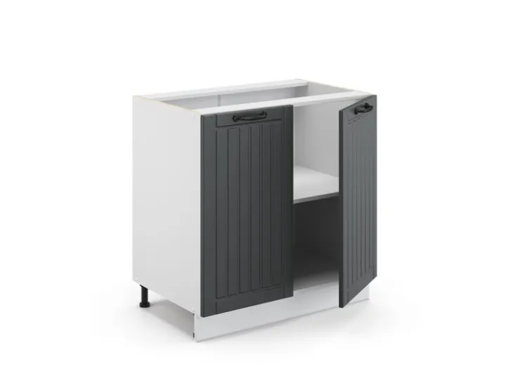 Vicco Spülenunterschrank Fame-Line Anthrazit Landhaus/Weiß 80 cm mit Regal AP Eiche Anthrazitgrau