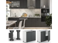 Vicco Spülenunterschrank Fame-Line Anthrazit Landhaus/Weiß 80 cm mit Regal AP Eiche Anthrazitgrau