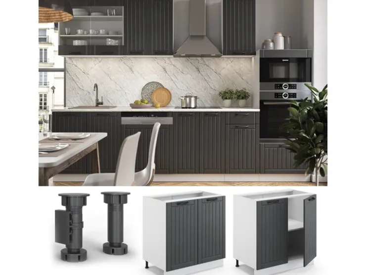 Vicco Spülenunterschrank Fame-Line Anthrazit Landhaus/Weiß 80 cm mit Regal AP Eiche Anthrazitgrau
