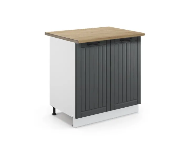 Vicco Spülenunterschrank Fame-Line Anthrazit Landhaus/Weiß 80 cm mit Regal AP Eiche Anthrazitgrau