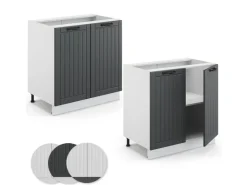 Vicco Spülenunterschrank Fame-Line Anthrazit Landhaus/Weiß 80 cm mit Regal AP Eiche Anthrazitgrau