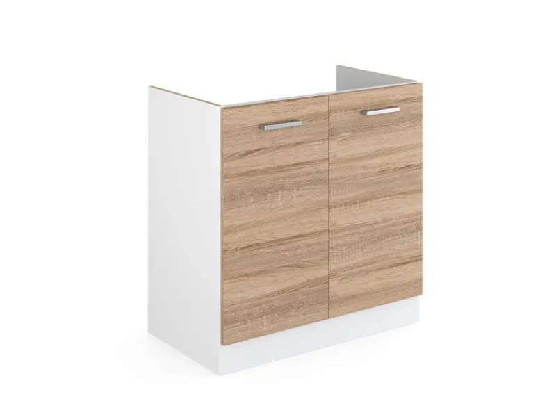Clearance Vicco Spülenunterschrank R-Line Küchenunterschrank für die Spüle Sonoma/Weiß 80 cm ohne Arbeitsplatte Küchenschränke