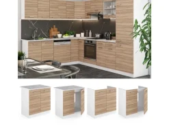 Clearance Vicco Spülenunterschrank R-Line Küchenunterschrank für die Spüle Sonoma/Weiß 80 cm ohne Arbeitsplatte Küchenschränke