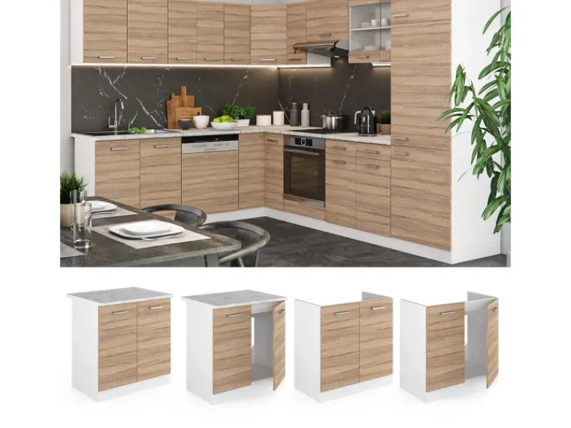 Clearance Vicco Spülenunterschrank R-Line Küchenunterschrank für die Spüle Sonoma/Weiß 80 cm ohne Arbeitsplatte Küchenschränke