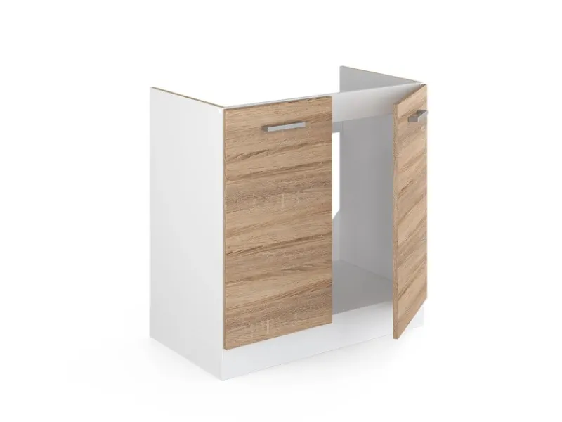 Clearance Vicco Spülenunterschrank R-Line Küchenunterschrank für die Spüle Sonoma/Weiß 80 cm ohne Arbeitsplatte Küchenschränke