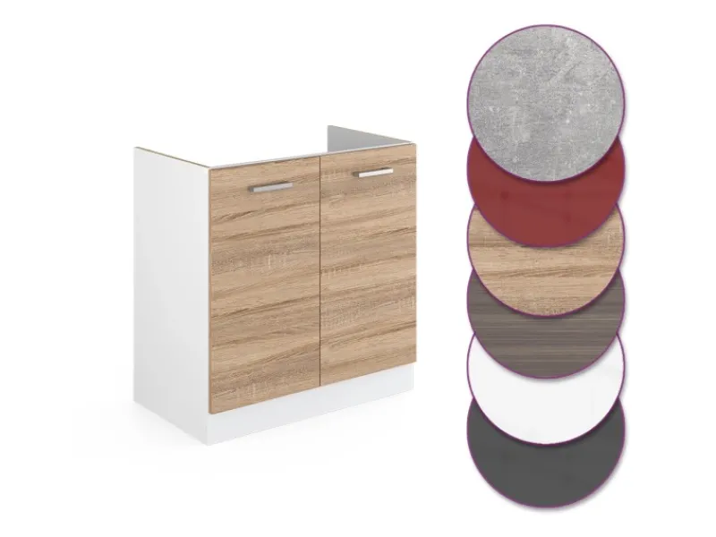 Clearance Vicco Spülenunterschrank R-Line Küchenunterschrank für die Spüle Sonoma/Weiß 80 cm ohne Arbeitsplatte Küchenschränke