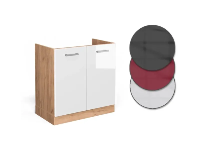 Vicco Spülenunterschrank R-Line Hochglanz/Goldkraft Eiche 80 cm ohne Arbeitsplatte Küchenschränke