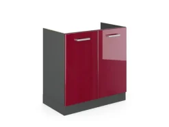 New Vicco Spülenunterschrank R-Line Bordeaux Hochglanz/Anthrazit 80 cm ohne Arbeitsplatte Küchenschränke